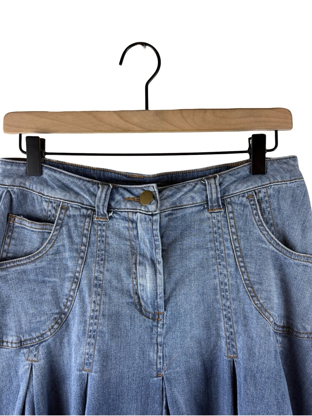 Soft Surroundings Pleated Stretch Denim Midi Skirt Boho Western Cottage Small - Picture 6 of 8